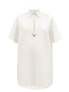 Matchesfashion.com Valentino - V-logo Keyhole-cutout Cotton-blend Mini Dress - Womens - White