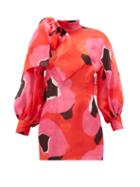 Matchesfashion.com Elzinga - Tie-neck Printed Silk-organza Mini Dress - Womens - Pink