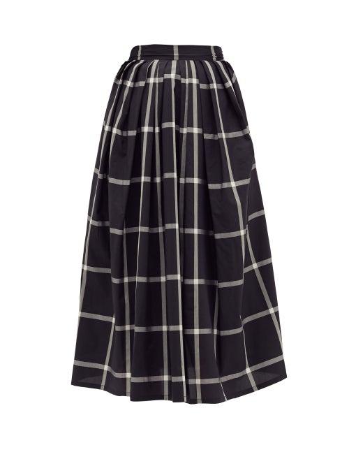 Matchesfashion.com Thierry Colson - Kirov Check-print Cotton-blend Midi Skirt - Womens - Black White
