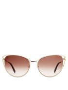 Matchesfashion.com Alexander Mcqueen - Cat Eye Metal Sunglasses - Womens - Brown Gold