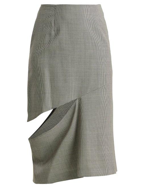 Matchesfashion.com Maison Margiela - Houndstooth Cut Out Skirt - Womens - Grey