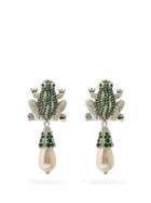 Matchesfashion.com Shrimps - Froggie Crystal And Faux-pearl Drop Clip Earrings - Womens - Green