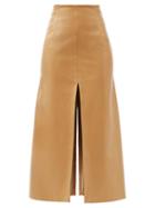 Matchesfashion.com A.w.a.k.e. Mode - High-rise Slit-hem Faux Leather Midi Skirt - Womens - Beige