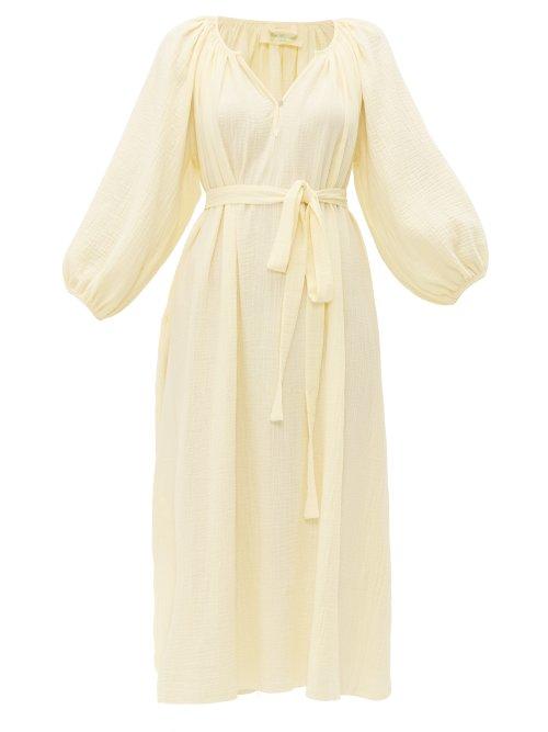 Matchesfashion.com Loup Charmant - Peasant Crinkle Cotton Midi Dress - Womens - Yellow