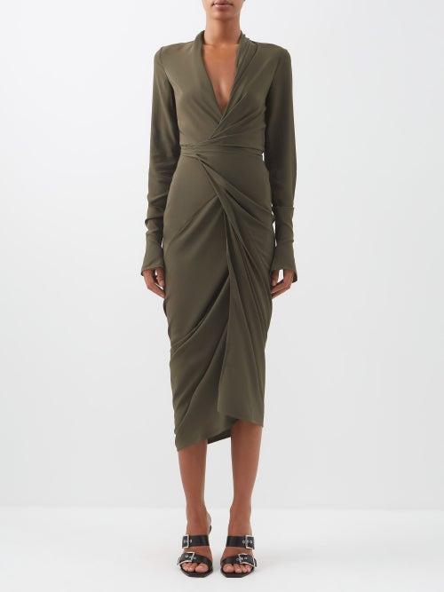Rick Owens - Twist-front Crepe Dress - Womens - Dark Green