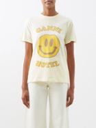 Ganni - Smiley Hotel-logo Jersey T-shirt - Womens - Light Yellow