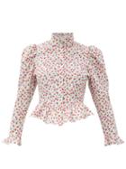 Matchesfashion.com Batsheva - Gracie High-neck Floral-print Cotton Blouse - Womens - White Print