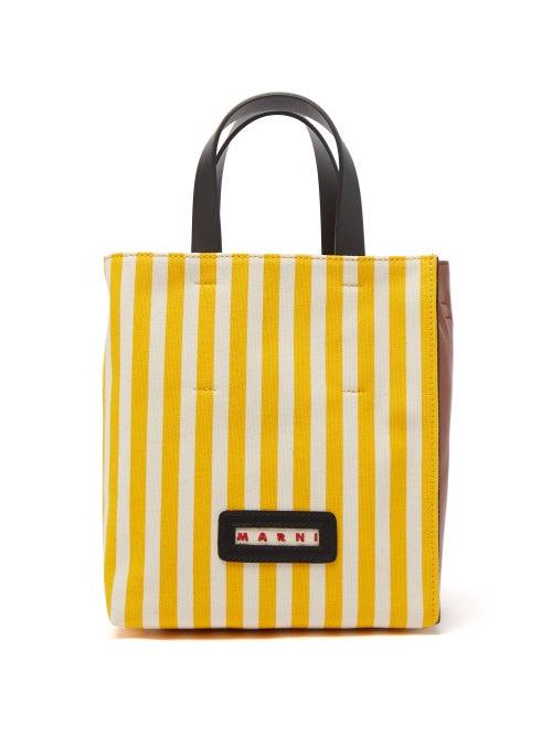 Marni - Museo Mini Striped-canvas And Leather Tote - Womens - Yellow Stripe