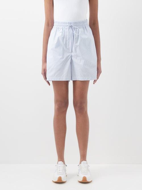 Loewe - Anagram-logo Striped Cotton-poplin Shorts - Womens - Blue White