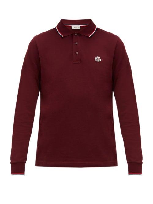 Matchesfashion.com Moncler - Long Sleeve Cotton Piqu Polo Shirt - Mens - Burgundy