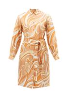 Emilio Pucci - Vortici-print Silk-twill Shirt Dress - Womens - Orange Multi