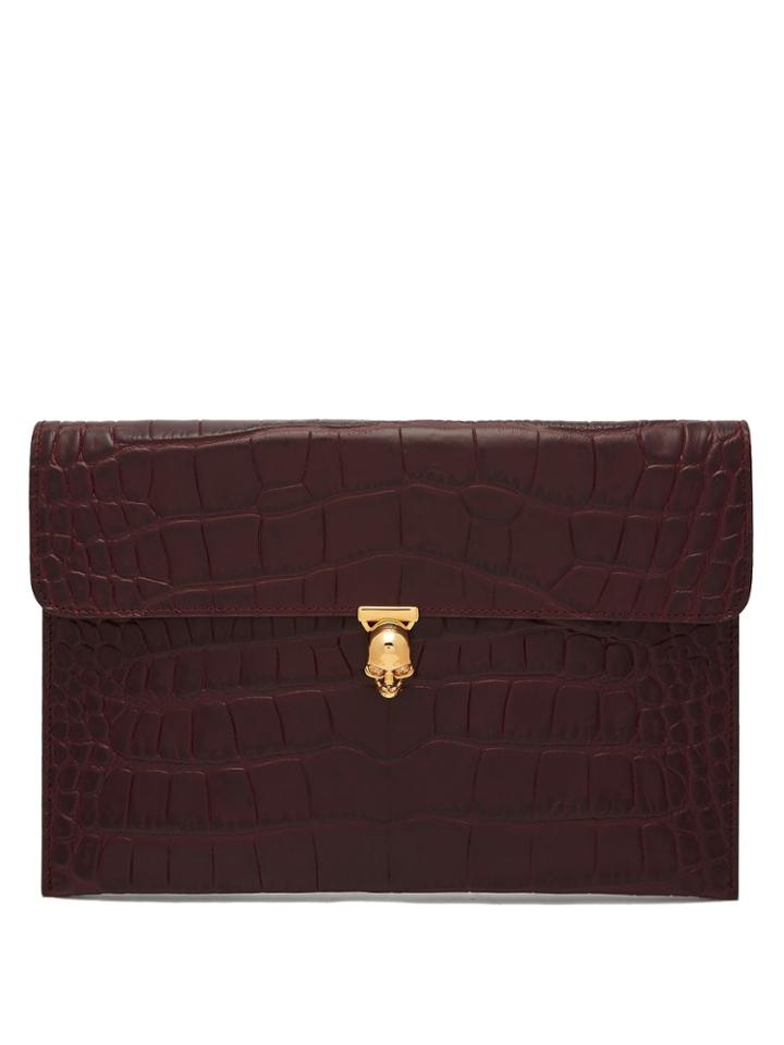 Alexander Mcqueen Skull Crocodile-effect Leather Envelope Clutch