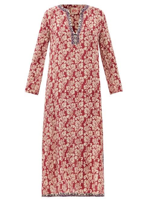 Matchesfashion.com Le Sirenuse, Positano - Giada Block-print Silk Kaftan - Womens - Red