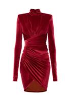 Alexandre Vauthier - High-neck Gathered Velvet Mini Dress - Womens - Red