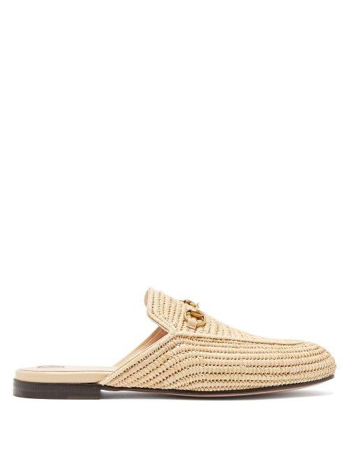 Matchesfashion.com Gucci - Princeton Raffia Backless Loafers - Womens - Cream