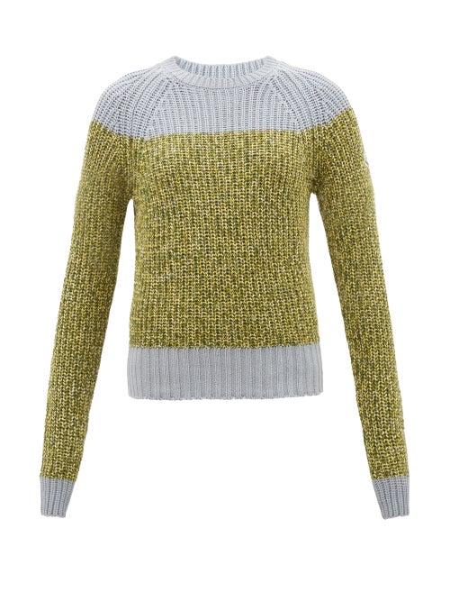 Moncler - Colour-block Cotton Crewneck Sweater - Womens - Green Multi