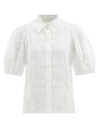 Chlo - Floral-embroidered Cotton-voile Blouse - Womens - White