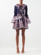 Zimmermann - Celestial Printed-crepe Mini Swing Dress - Womens - Navy Multi
