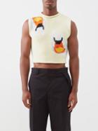 Jw Anderson - Swan-intarsia Cropped Wool-blend Sweater Vest - Mens - Pale Yellow