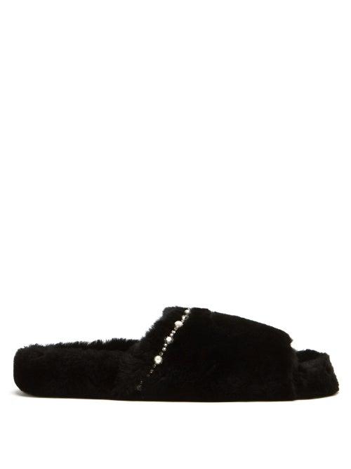 Jimmy Choo - Acinda Shearling Crystal-trimmed Slides - Womens - Black