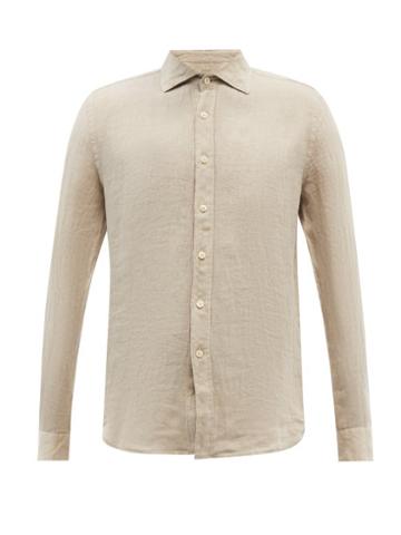 120 Lino 120% Lino - Long-sleeved Linen Shirt - Mens - Khaki