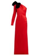 Matchesfashion.com Rebecca De Ravenel - Asymmetric Bow Silk Blend Jacquard Gown - Womens - Red