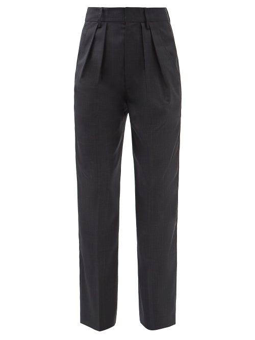 Isabel Marant Toile - Nafy High-rise Prince Of Wales-check Wool Trousers - Womens - Dark Grey