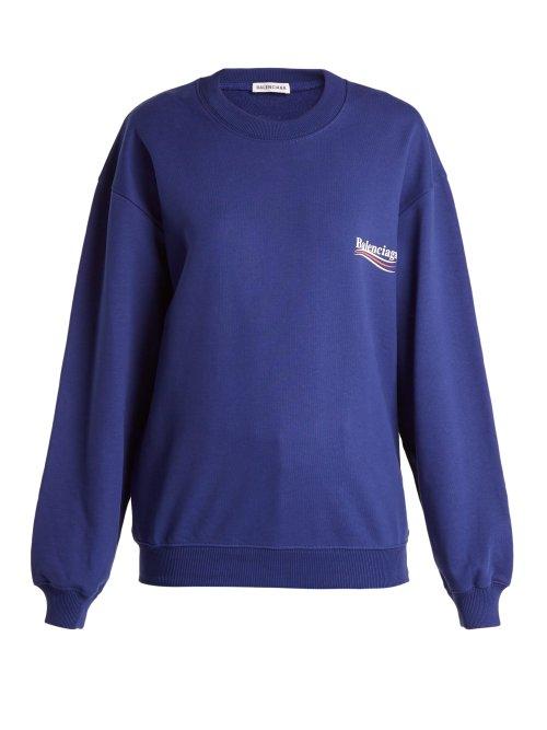 Matchesfashion.com Balenciaga - Logo Print Cotton Sweatshirt - Womens - Blue Multi