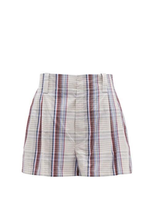 Matchesfashion.com Marni - Checked Cotton Poplin Shorts - Womens - Blue Multi