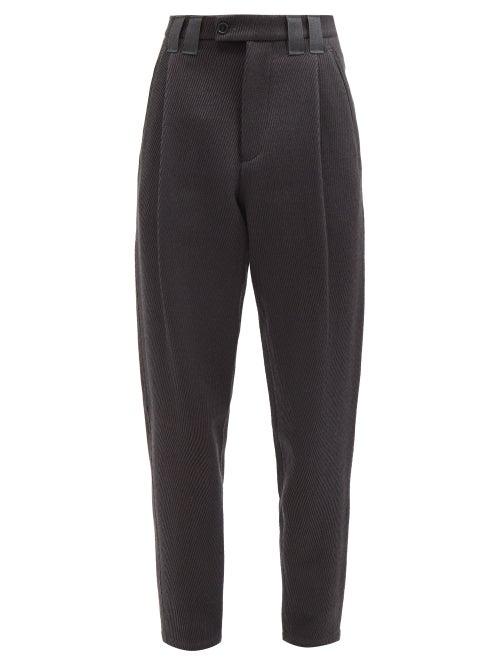 Giorgio Armani - Wool-twill Straight-leg Trousers - Mens - Grey Navy