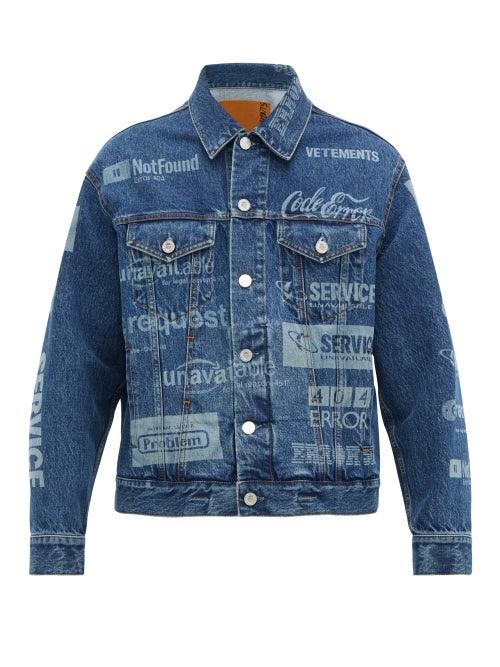 Matchesfashion.com Vetements - Error Print Denim Jacket - Mens - Blue