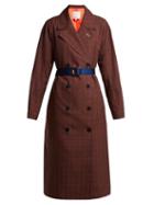 Matchesfashion.com Tibi - Checked Double Breasted Twill Trench Coat - Womens - Brown Multi