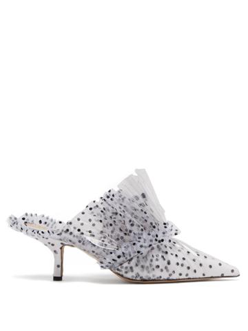 Midnight Polka-dot Tulle And Pvc Mules