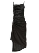 Paco Rabanne - Studded Gathered Metallic-jersey Dress - Womens - Black
