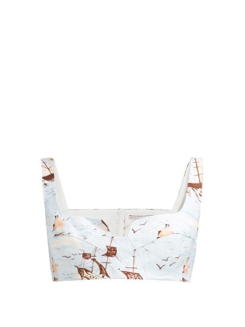 Matchesfashion.com Emilia Wickstead - Ania Ship Print Cropped Top - Womens - Blue Print