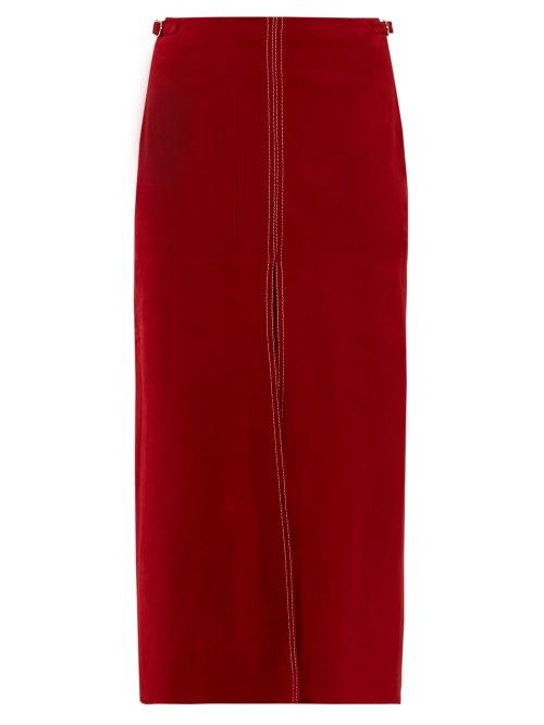 Matchesfashion.com Gabriela Hearst - Morelos Topstitched Suede Pencil Skirt - Womens - Dark Red