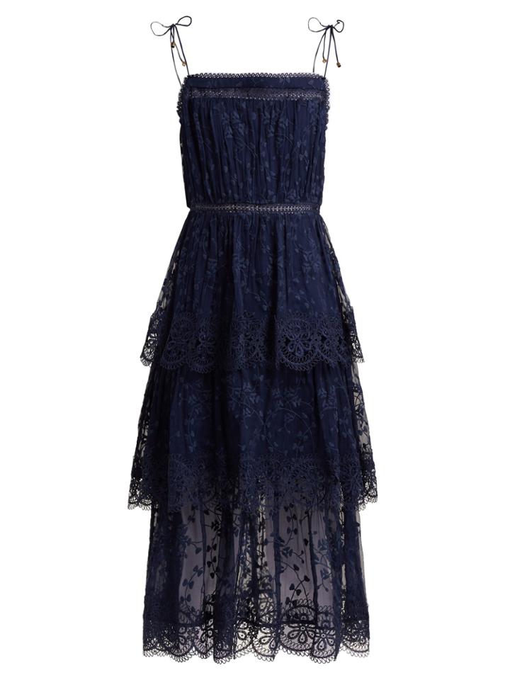 Zimmermann Castile Tiered Embroidered Silk-chiffon Dress