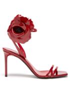 Ladies Shoes Saint Laurent - Amber Flower-corsage Patent-leather Sandals - Womens - Red