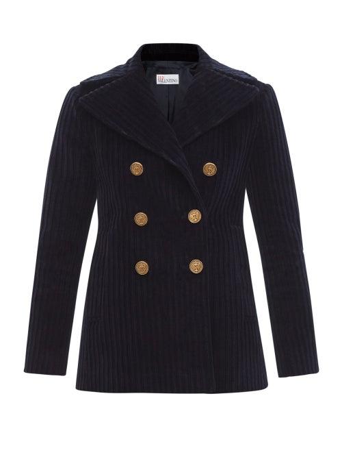 Ladies Rtw Redvalentino - Double-breasted Cotton-corduroy Jacket - Womens - Navy