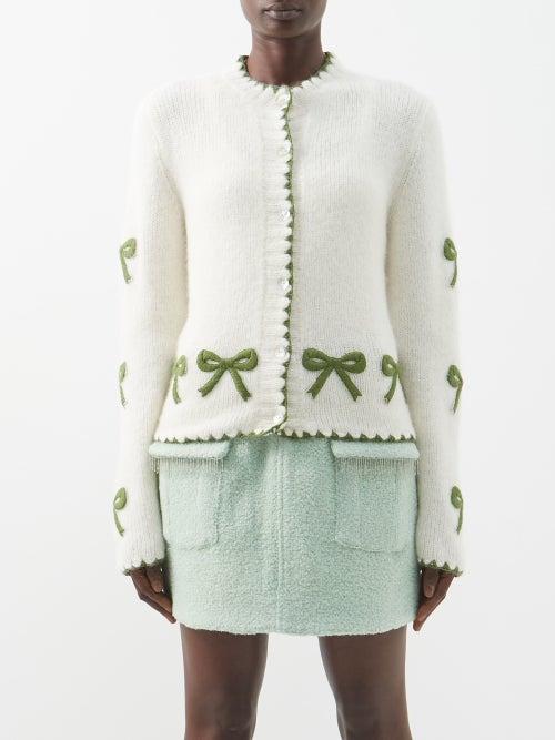 Shrimps - Bud Bow-embroidered Alpaca-blend Cardigan - Womens - Cream Green