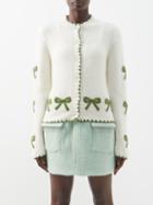 Shrimps - Bud Bow-embroidered Alpaca-blend Cardigan - Womens - Cream Green