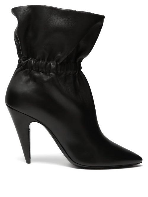 Matchesfashion.com Saint Laurent - Etienne Gathered Leather Ankle Boots - Womens - Black