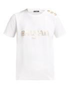 Matchesfashion.com Balmain - Logo Print Cotton T Shirt - Womens - White Gold