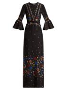 Matchesfashion.com Erdem - Linzea Fluted Sleeve Silk Dress - Womens - Black Multi