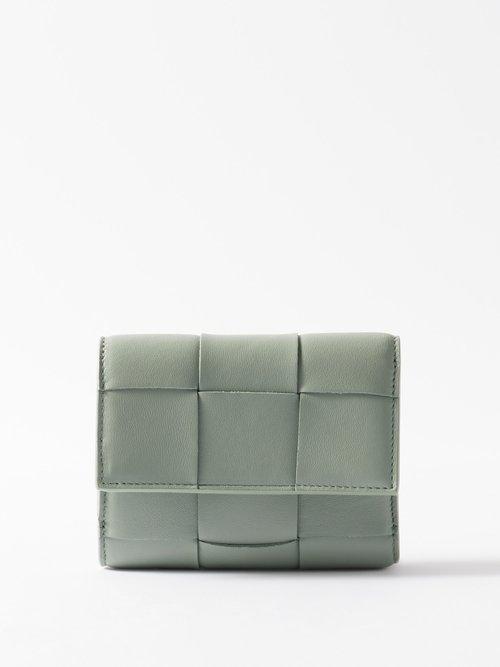 Bottega Veneta - Cassette Intrecciato-leather Tri-fold Wallet - Womens - Light Green