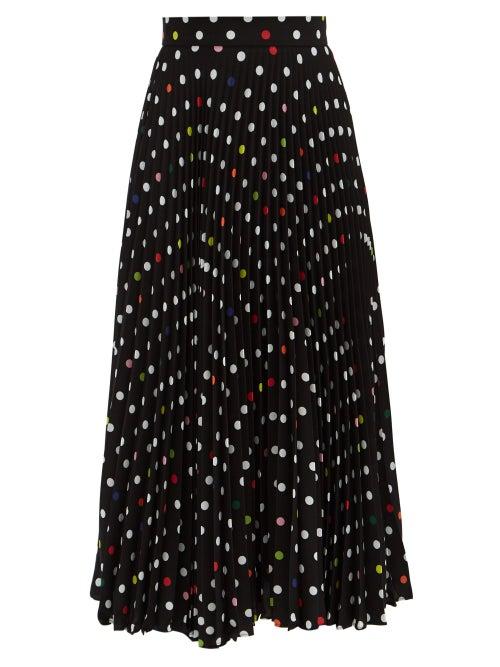 Matchesfashion.com Christopher Kane - Pleated Polka-dot Twill Midi Skirt - Womens - Black