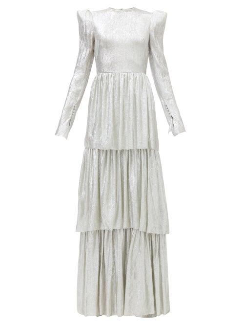Matchesfashion.com The Vampire's Wife - The Unrequited Tiered Wool-blend Lam Dress - Womens - Silver