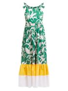Matchesfashion.com Borgo De Nor - Gertrude Animal Kingdom Print Cotton Maxi Dress - Womens - Green White