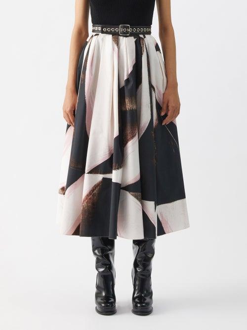 Alexander Mcqueen - Brushstroke-print Midi Skirt - Womens - Black White Multi