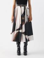 Alexander Mcqueen - Brushstroke-print Midi Skirt - Womens - Black White Multi